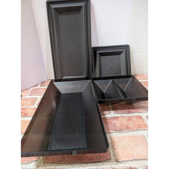 TUPPERWARE 4 Piece GET TOGETHER Buffet Server TRAY Set SMOKY BLACK w lids 1385-3 - Picture 1 of 7
